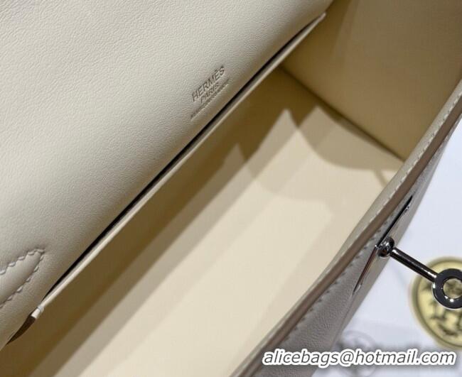 Best Grade Hermes Kelly Pochette Swift Bag 22cm in Cow Leather Milk Shake 0414 White/Silver 2026 (Half Handmade)