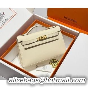 Hot Style Hermes Kelly Pochette Swift Bag 22cm in Cow Leather 0414 Milk Shake White/Gold 2026 (Half Handmade)