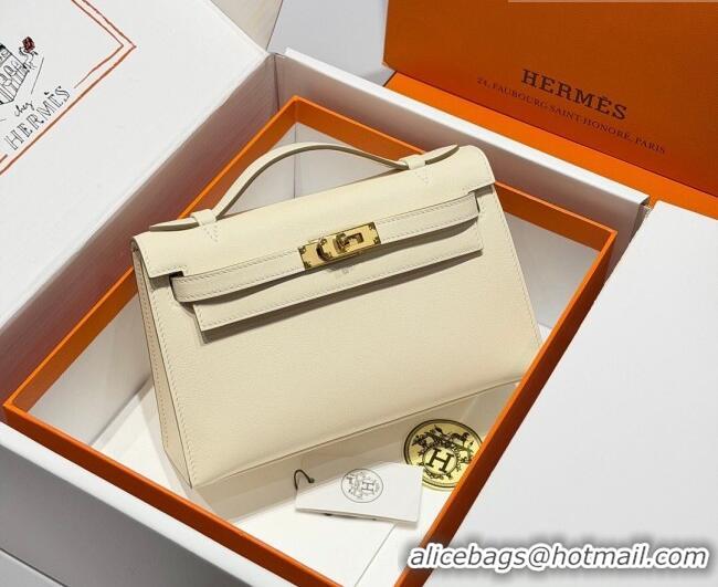 Hot Style Hermes Kelly Pochette Swift Bag 22cm in Cow Leather 0414 Milk Shake White/Gold 2026 (Half Handmade)