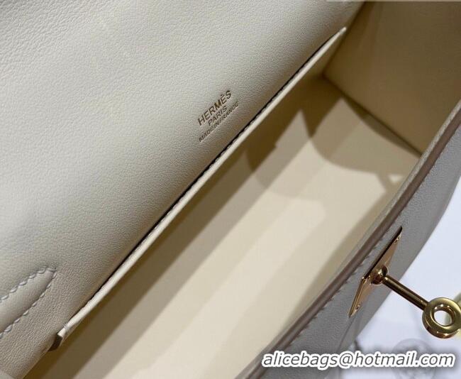 Hot Style Hermes Kelly Pochette Swift Bag 22cm in Cow Leather 0414 Milk Shake White/Gold 2026 (Half Handmade)