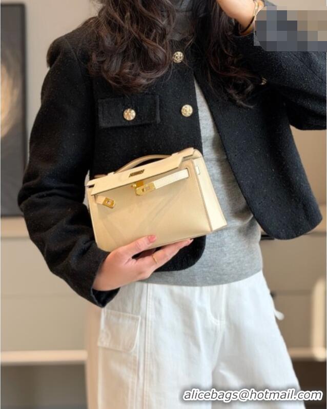 Hot Style Hermes Kelly Pochette Swift Bag 22cm in Cow Leather 0414 Milk Shake White/Gold 2026 (Half Handmade)