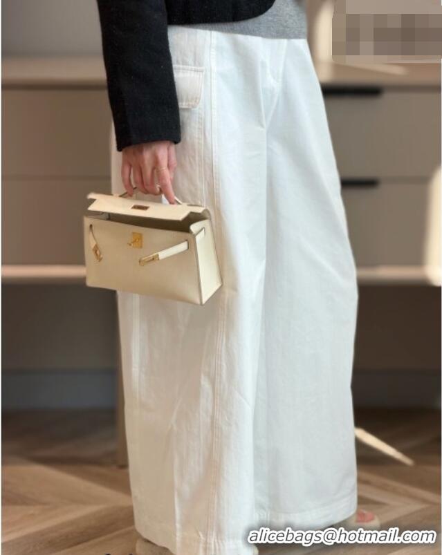 Hot Style Hermes Kelly Pochette Swift Bag 22cm in Cow Leather 0414 Milk Shake White/Gold 2026 (Half Handmade)