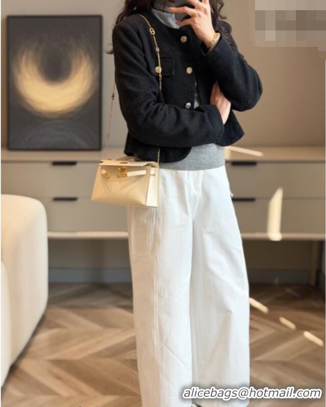 Hot Style Hermes Kelly Pochette Swift Bag 22cm in Cow Leather 0414 Milk Shake White/Gold 2026 (Half Handmade)