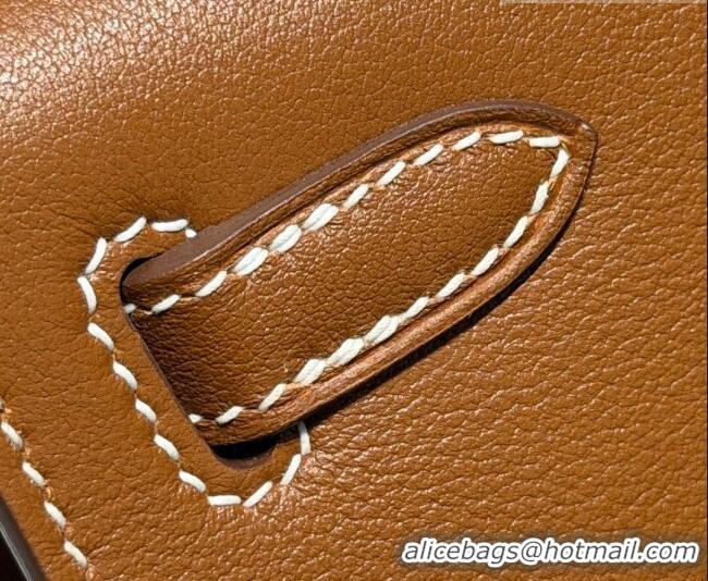 Most Popular Hermes Kelly Pochette Swift Bag 22cm in Cow Leather 0414 Brown/Gold 2026 (Half Handmade)