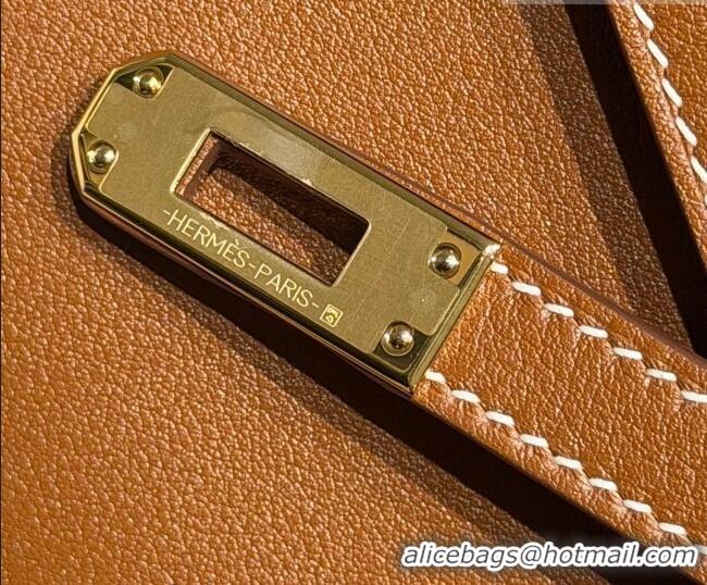 Most Popular Hermes Kelly Pochette Swift Bag 22cm in Cow Leather 0414 Brown/Gold 2026 (Half Handmade)