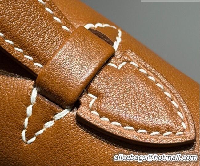 Most Popular Hermes Kelly Pochette Swift Bag 22cm in Cow Leather 0414 Brown/Gold 2026 (Half Handmade)