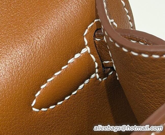 Most Popular Hermes Kelly Pochette Swift Bag 22cm in Cow Leather 0414 Brown/Gold 2026 (Half Handmade)