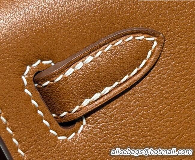 Luxury Cheap Hermes Kelly Pochette Swift Bag 22cm in Cow Leather 0414 Brown/Silver 2026 (Half Handmade)