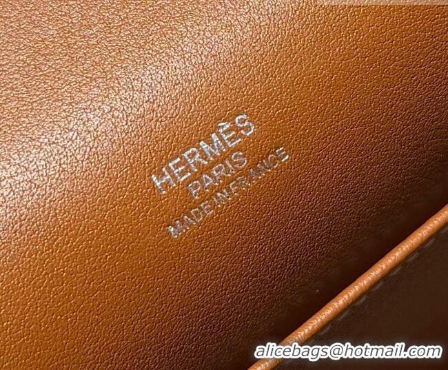 Luxury Cheap Hermes Kelly Pochette Swift Bag 22cm in Cow Leather 0414 Brown/Silver 2026 (Half Handmade)