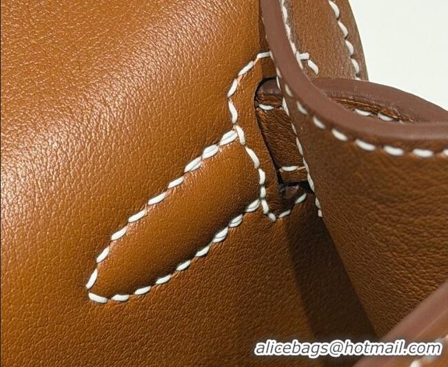 Luxury Cheap Hermes Kelly Pochette Swift Bag 22cm in Cow Leather 0414 Brown/Silver 2026 (Half Handmade)