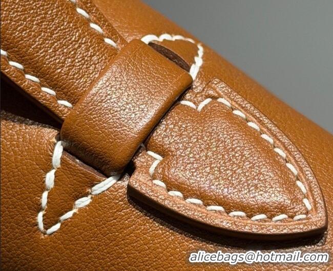 Luxury Cheap Hermes Kelly Pochette Swift Bag 22cm in Cow Leather 0414 Brown/Silver 2026 (Half Handmade)