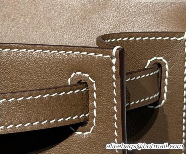 Shop Discount Hermes Kelly Pochette Swift Bag 22cm in Cow Leather 0414 Elephant Grey/Gold 2026 (Half Handmade)