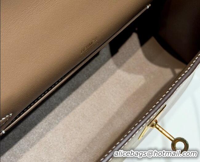 Shop Discount Hermes Kelly Pochette Swift Bag 22cm in Cow Leather 0414 Elephant Grey/Gold 2026 (Half Handmade)