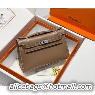 Best Price Hermes Kelly Pochette Swift Bag 22cm in Cow Leather 0414 Elephant Grey/Silver 2026 (Half Handmade)