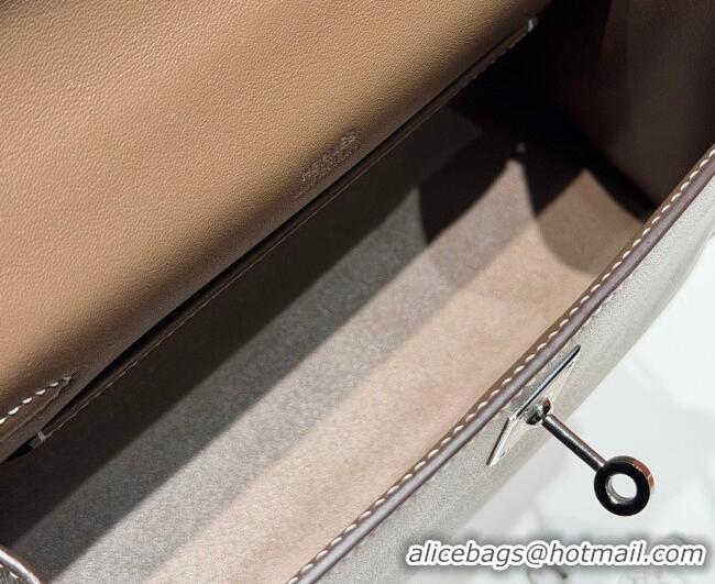 Best Price Hermes Kelly Pochette Swift Bag 22cm in Cow Leather 0414 Elephant Grey/Silver 2026 (Half Handmade)