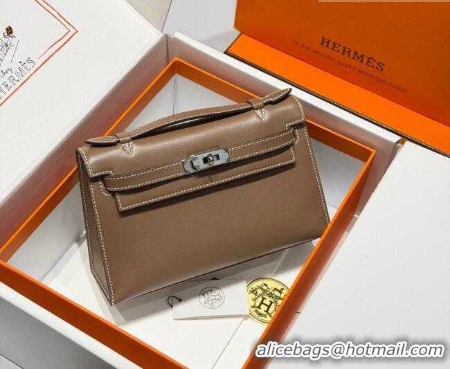 Best Price Hermes Kelly Pochette Swift Bag 22cm in Cow Leather 0414 Elephant Grey/Silver 2026 (Half Handmade)