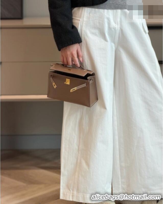 Best Price Hermes Kelly Pochette Swift Bag 22cm in Cow Leather 0414 Elephant Grey/Silver 2026 (Half Handmade)