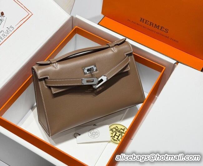 Best Price Hermes Kelly Pochette Swift Bag 22cm in Cow Leather 0414 Elephant Grey/Silver 2026 (Half Handmade)