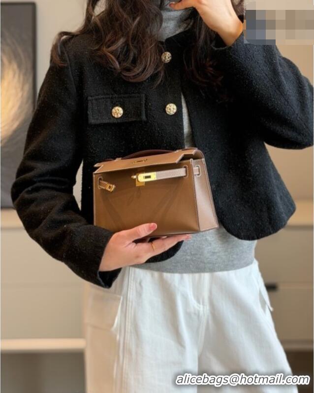Best Price Hermes Kelly Pochette Swift Bag 22cm in Cow Leather 0414 Elephant Grey/Silver 2026 (Half Handmade)