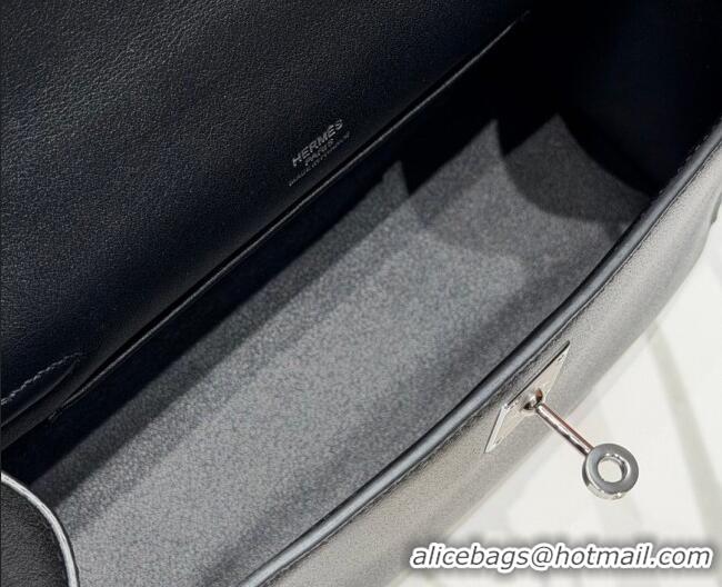 Grade Quality Hermes Kelly Pochette Swift Bag 22cm in Cow Leather 0414 Black/Silver 2026 (Half Handmade)