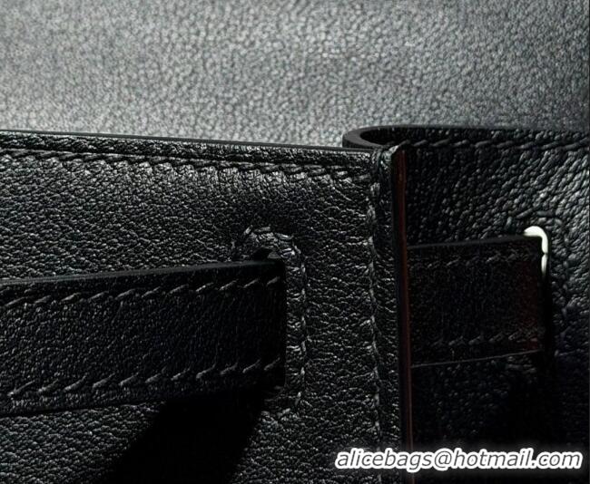 Grade Quality Hermes Kelly Pochette Swift Bag 22cm in Cow Leather 0414 Black/Silver 2026 (Half Handmade)