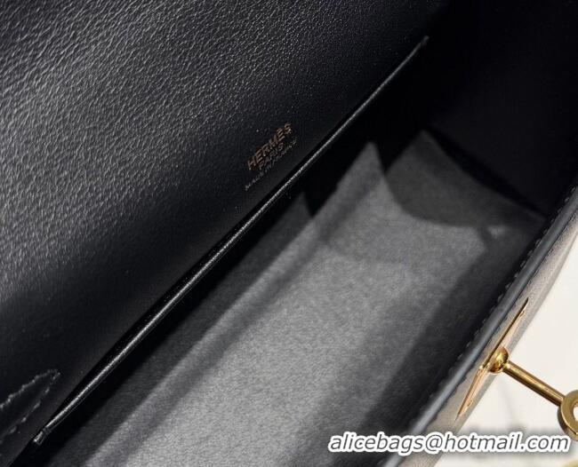 Top Design Hermes Kelly Pochette Swift Bag 22cm in Cow Leather 0414 Black/Gold 2026 (Half Handmade)