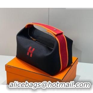 Spot Discount Hermes Trousse Bride-A-Brace Canvas Case with H Embroidery 4053 Black/Red 2026