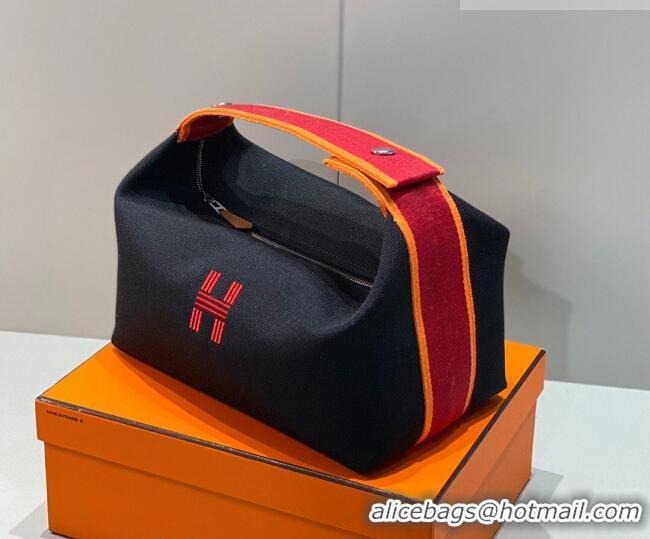 Spot Discount Hermes Trousse Bride-A-Brace Canvas Case with H Embroidery 4053 Black/Red 2026