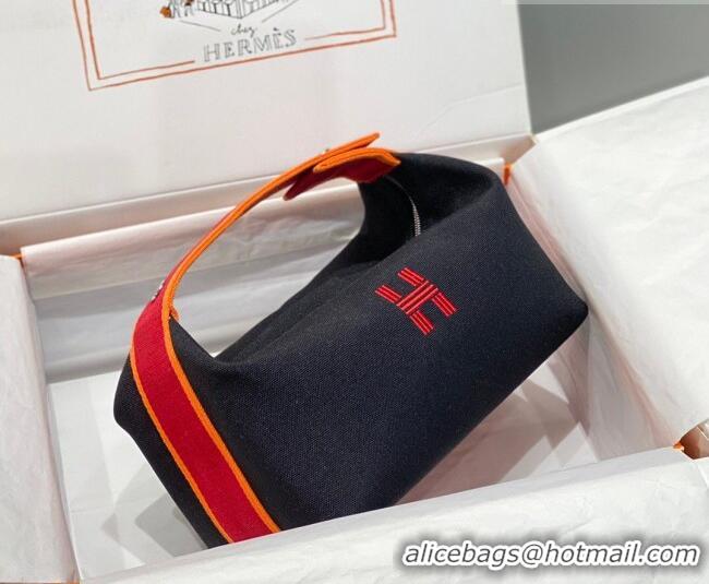 Spot Discount Hermes Trousse Bride-A-Brace Canvas Case with H Embroidery 4053 Black/Red 2026