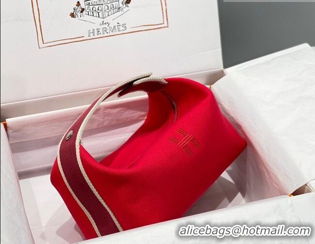 Fashion Cheap Hermes Trousse Bride-A-Brace Canvas Case with H Embroidery 4053 Chinese Red 2026