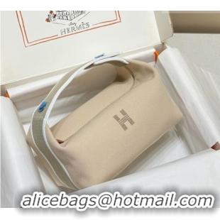 Modern Classic Hermes Trousse Bride-A-Brace Canvas Case with H Embroidery 4053 Beige/Elephant Grey 2026