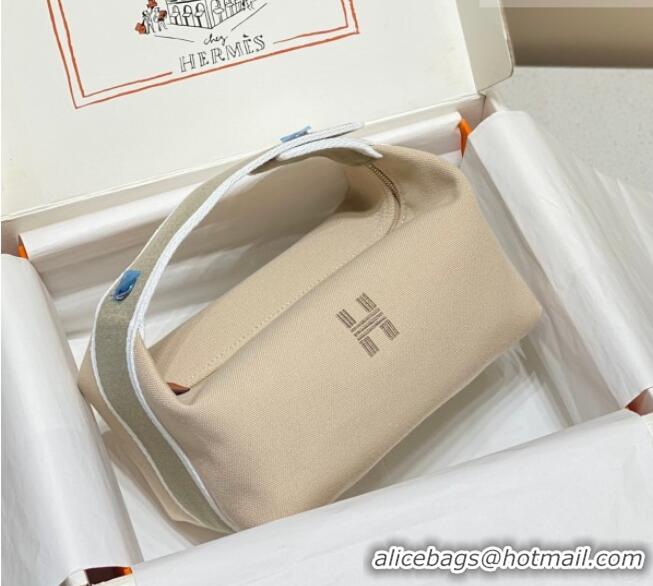 Modern Classic Hermes Trousse Bride-A-Brace Canvas Case with H Embroidery 4053 Beige/Elephant Grey 2026