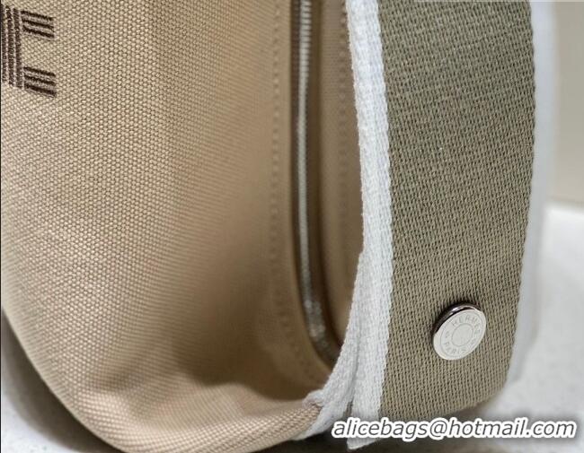 Modern Classic Hermes Trousse Bride-A-Brace Canvas Case with H Embroidery 4053 Beige/Elephant Grey 2026