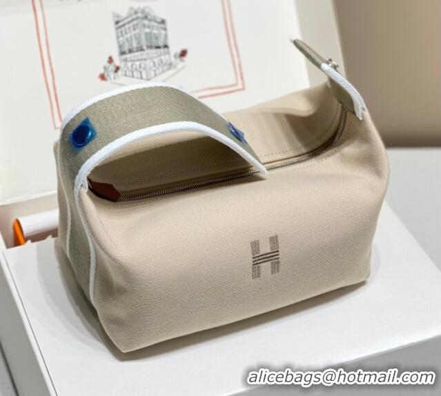 Modern Classic Hermes Trousse Bride-A-Brace Canvas Case with H Embroidery 4053 Beige/Elephant Grey 2026