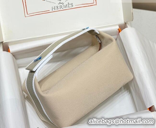 Modern Classic Hermes Trousse Bride-A-Brace Canvas Case with H Embroidery 4053 Beige/Elephant Grey 2026