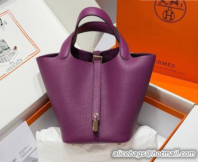 Best Grade Hermes Picotin Lock Mini Bag 18cm in Germany and Clemence TC Leather 4056 P9 Anemone Purple 2026 (Half Handma