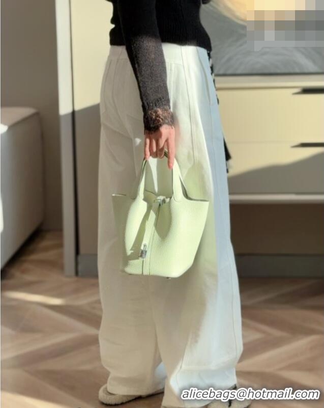 Classic Grade Hermes Picotin Lock Mini Bag 18cm in Germany and Clemence TC Leather 4056 Bubble Green 2026 (Half Handmade