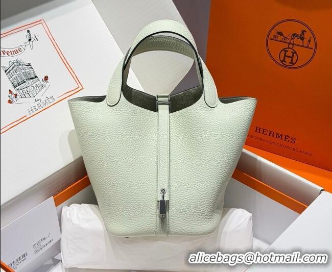 Classic Grade Hermes Picotin Lock Mini Bag 18cm in Germany and Clemence TC Leather 4056 Bubble Green 2026 (Half Handmade