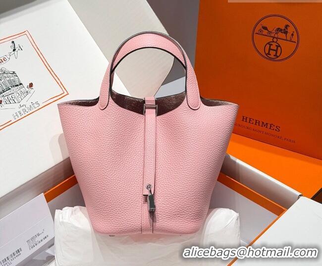 Spot Bulk Hermes Picotin Lock Mini Bag 18cm in Germany and Clemence TC Leather 4056 Rose Sakura Pink 2026 (Half Handmade
