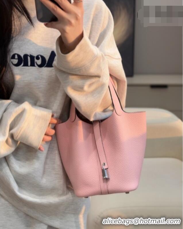 Spot Bulk Hermes Picotin Lock Mini Bag 18cm in Germany and Clemence TC Leather 4056 Rose Sakura Pink 2026 (Half Handmade