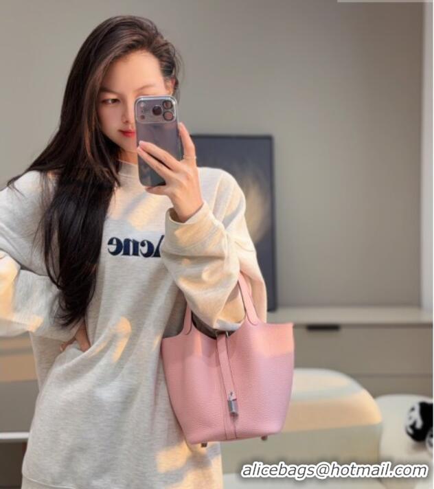 Spot Bulk Hermes Picotin Lock Mini Bag 18cm in Germany and Clemence TC Leather 4056 Rose Sakura Pink 2026 (Half Handmade