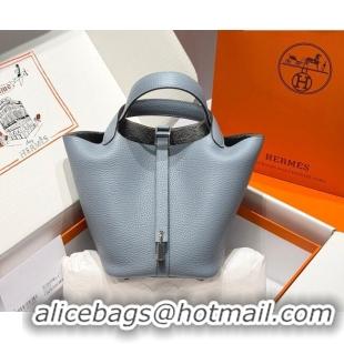 Top Design Hermes Picotin Lock Mini Bag 18cm in Germany and Clemence TC Leather 4056 Linen Blue 2026 (Half Handmade)