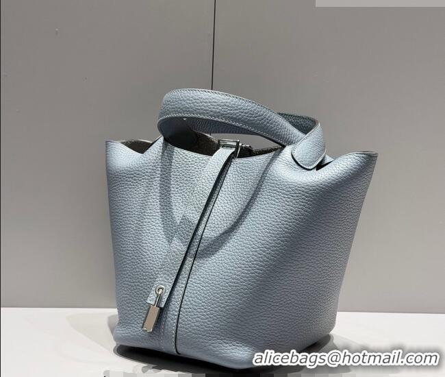 Top Design Hermes Picotin Lock Mini Bag 18cm in Germany and Clemence TC Leather 4056 Linen Blue 2026 (Half Handmade)