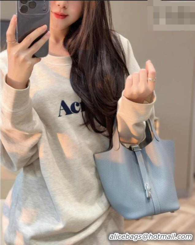 Top Design Hermes Picotin Lock Mini Bag 18cm in Germany and Clemence TC Leather 4056 Linen Blue 2026 (Half Handmade)