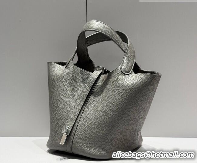 High Quality Hermes Picotin Lock Mini Bag 18cm in Germany and Clemence TC Leather 4056 Cloud Grey 2026 (Half Handmade)