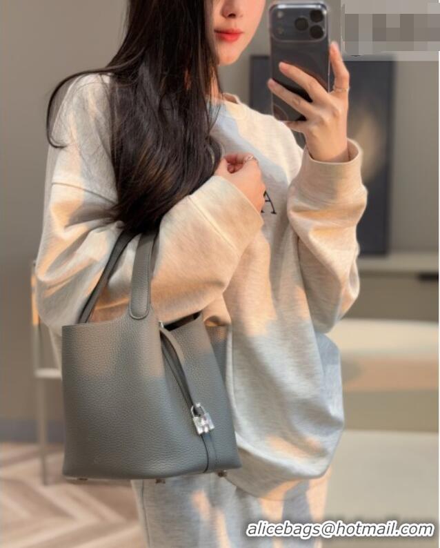 High Quality Hermes Picotin Lock Mini Bag 18cm in Germany and Clemence TC Leather 4056 Cloud Grey 2026 (Half Handmade)
