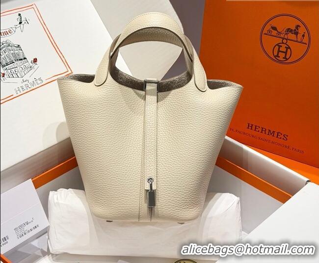 Most Popular Hermes Picotin Lock Mini Bag 18cm in Germany and Clemence TC Leather 4056 Milk Shake White/Silver 2026 (Hal