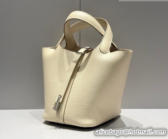 Most Popular Hermes Picotin Lock Mini Bag 18cm in Germany and Clemence TC Leather 4056 Milk Shake White/Silver 2026 (Hal
