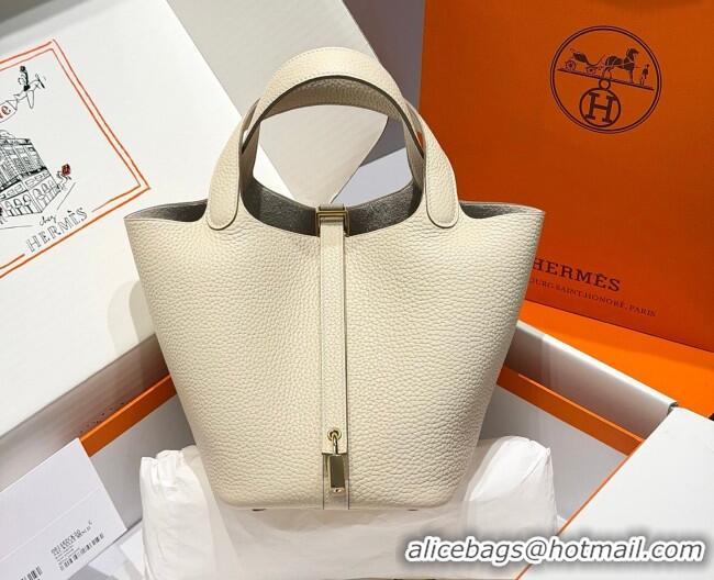 Spot Cheap Hermes Picotin Lock Mini Bag 18cm in Germany and Clemence TC Leather 4056 Milk Shake White/Gold 2026 (Half Ha