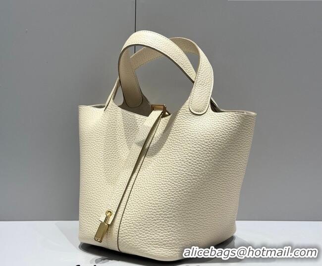 Spot Cheap Hermes Picotin Lock Mini Bag 18cm in Germany and Clemence TC Leather 4056 Milk Shake White/Gold 2026 (Half Ha